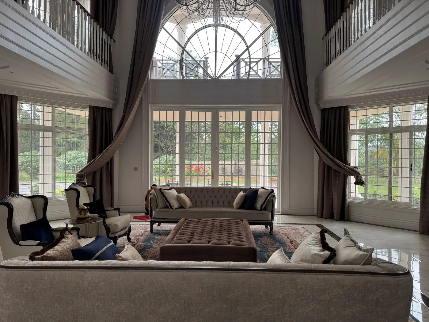 Interior design and finishes: double height living room