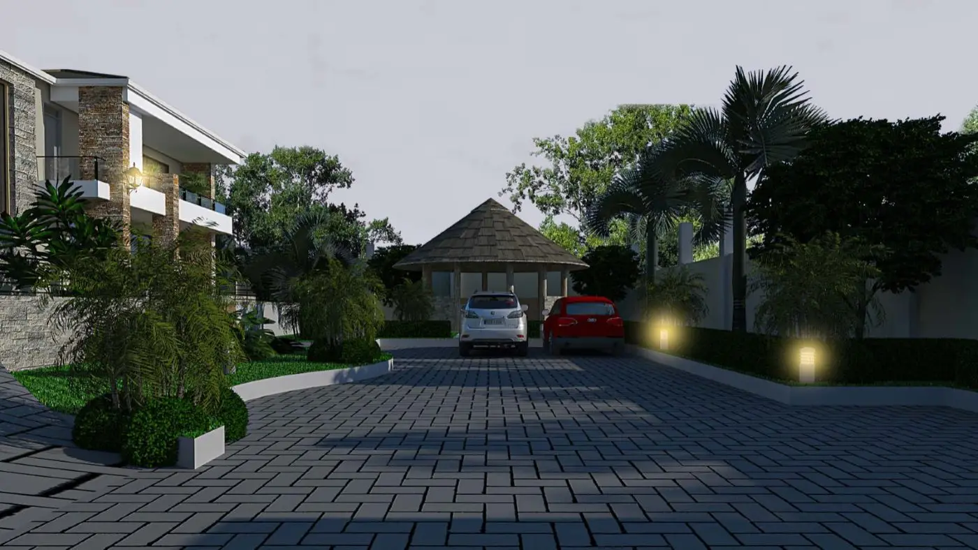 Entrance courtyard, Home remodel, fountain and landscaping, Jinja